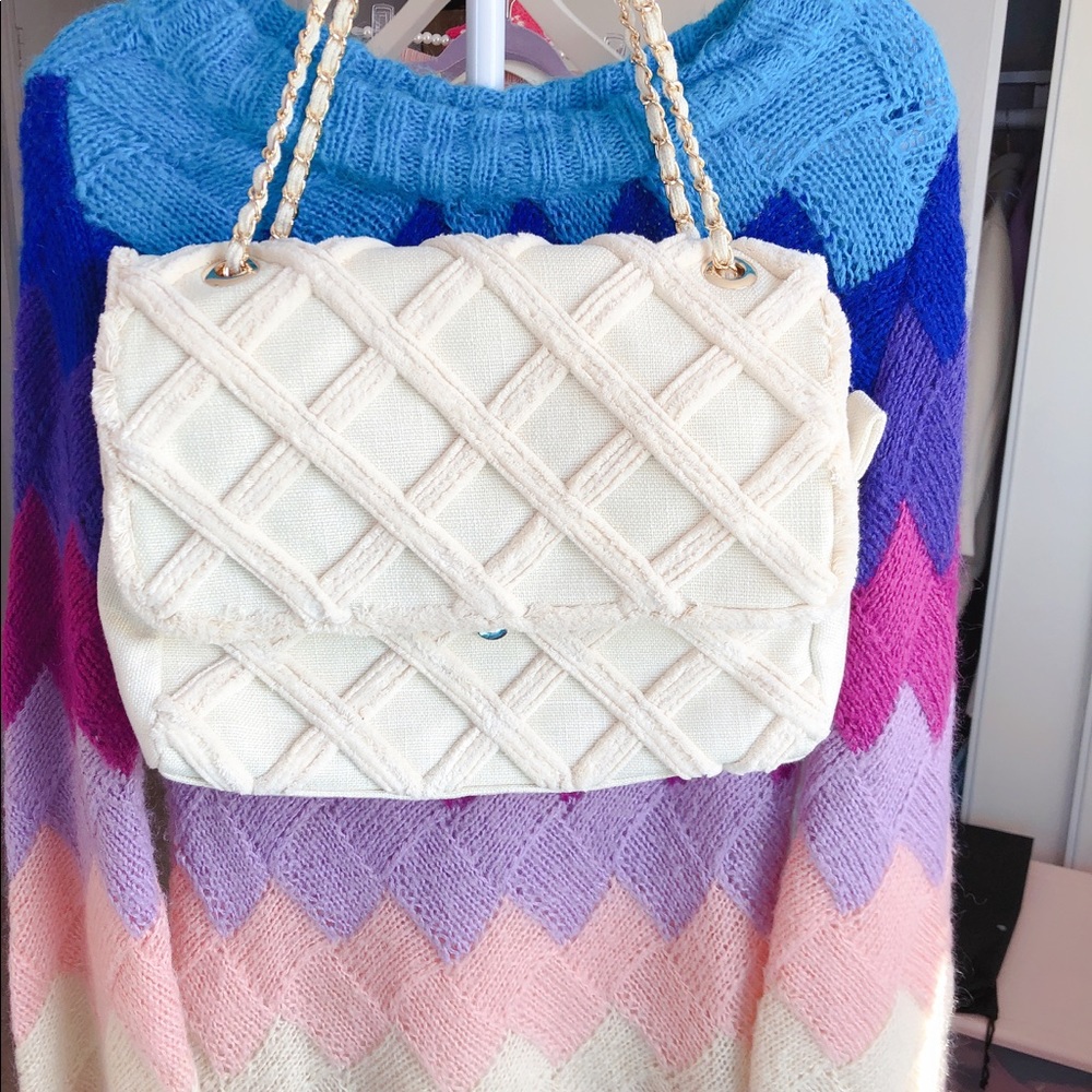 White Woven Quilted Shoulder Bag
